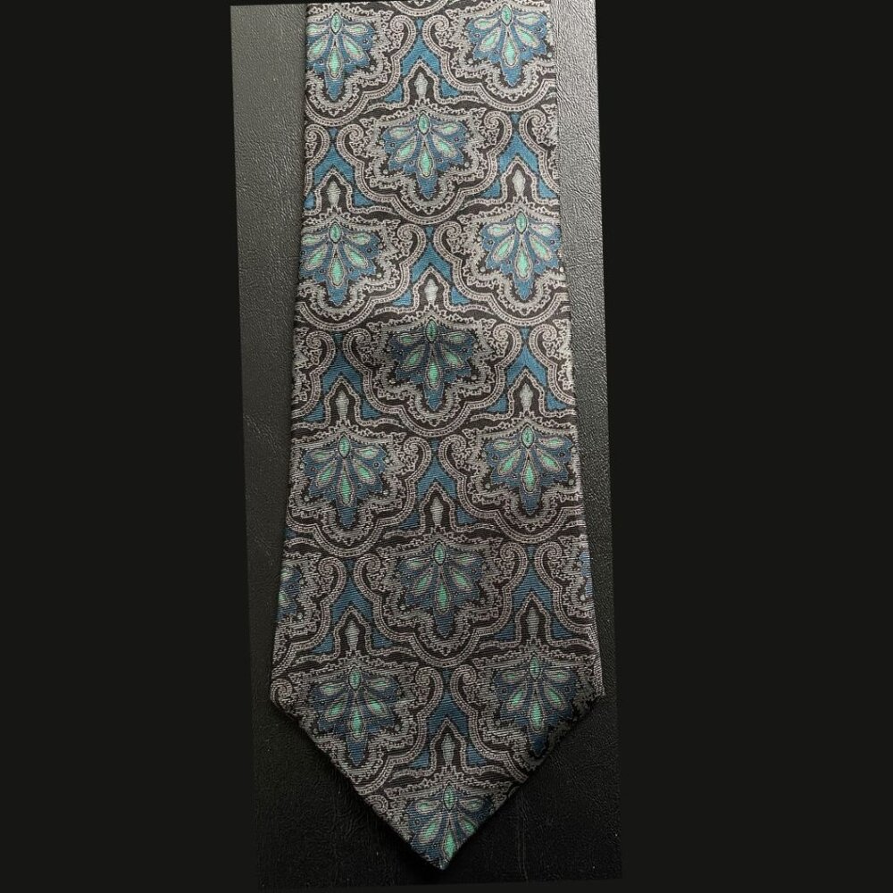 Vintage Fendi Roma Men's Silk Tie Paisley Blue Grey Preppy